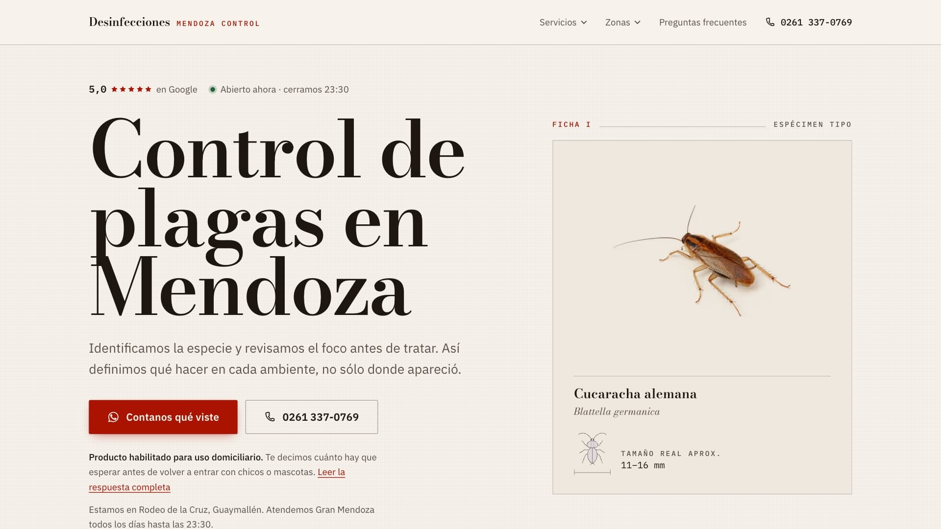 Desinfecciones Mendoza Control - Sitio y panel de consultas para una empresa de control de plagas